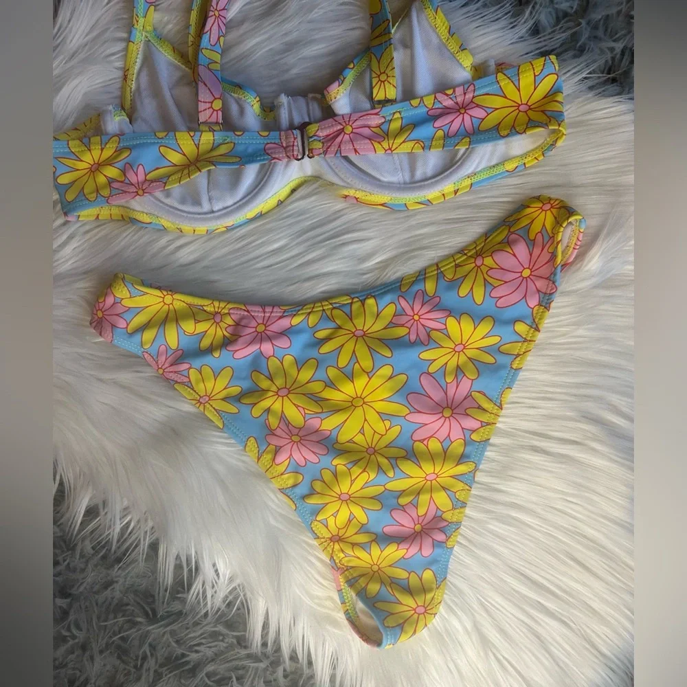 Floral Bikini Set with Yellow and Pink Flowers
